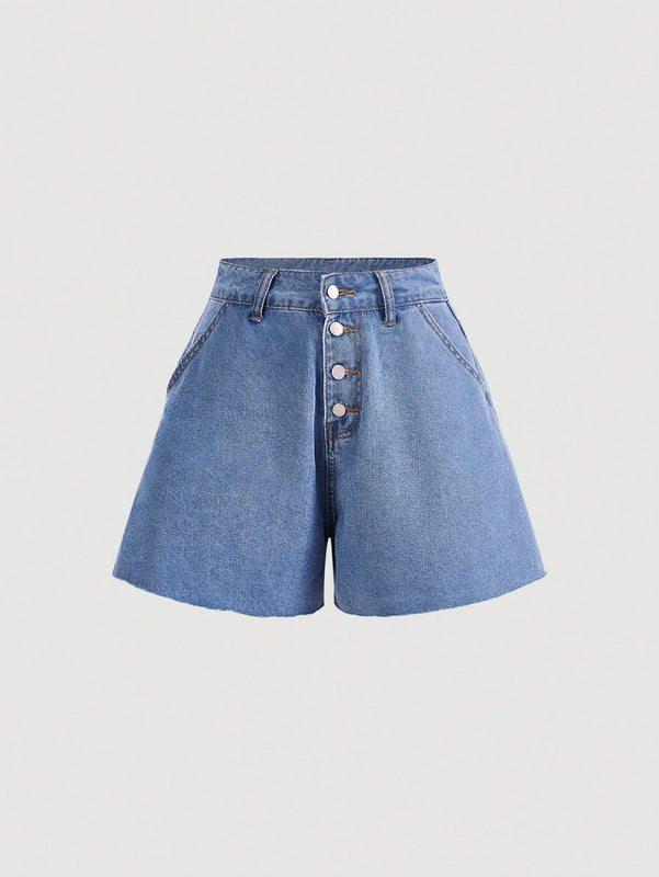 MOD Shorts en mezclilla con boton de pierna ancha
