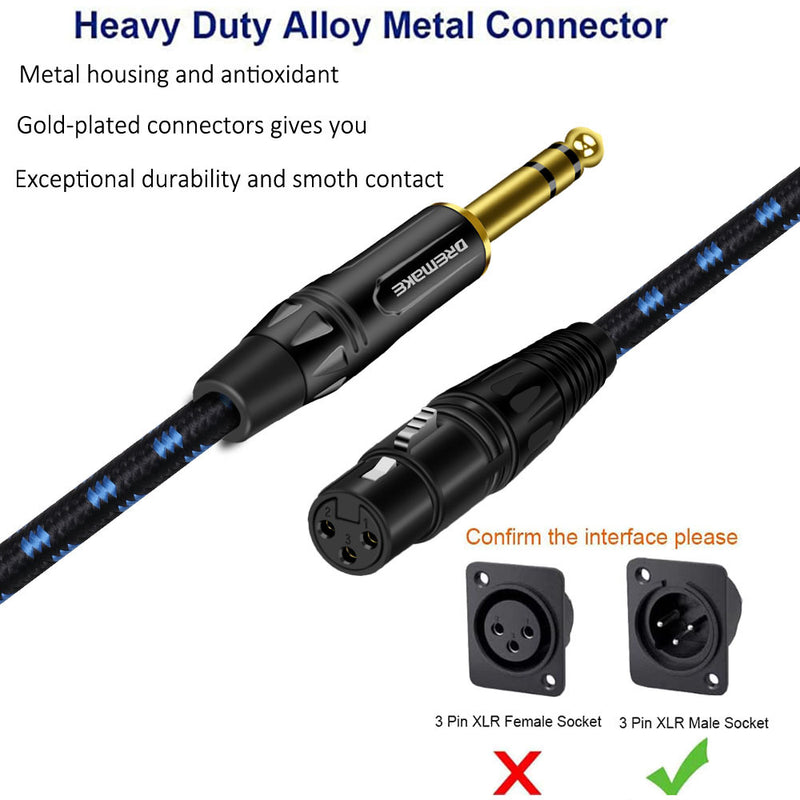 Cable de Audio Balanceado DREMAKE Premium de XLR a 1/4" - Bañado en Oro, Interconexión de Señal Sin Ruido para Micrófonos, Amplificadores y Más - Disponible en Múltiples Longitudes
