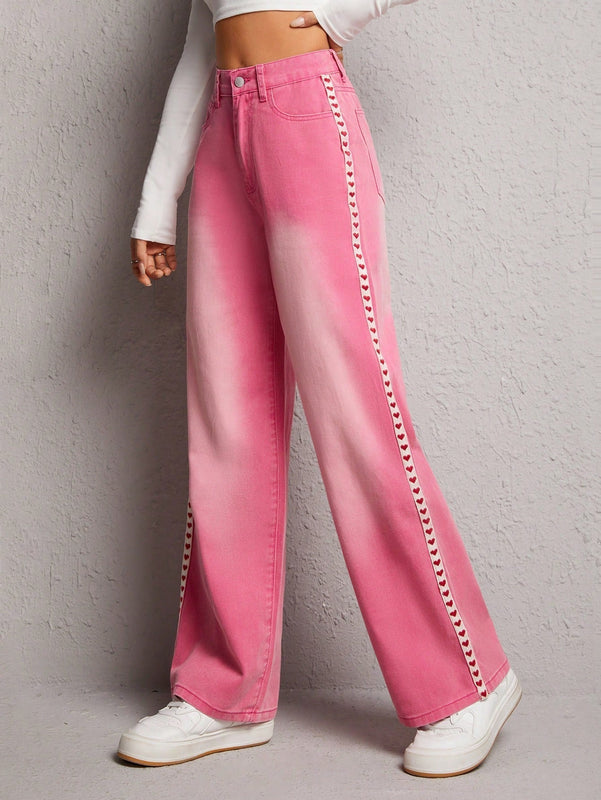 PETITE Jeans con corazon cinta lateral de pierna ancha