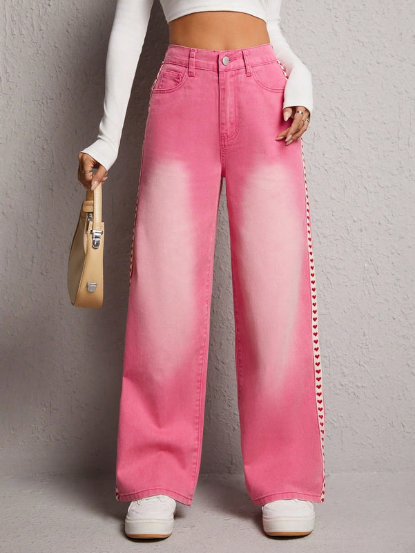 PETITE Jeans con corazon cinta lateral de pierna ancha