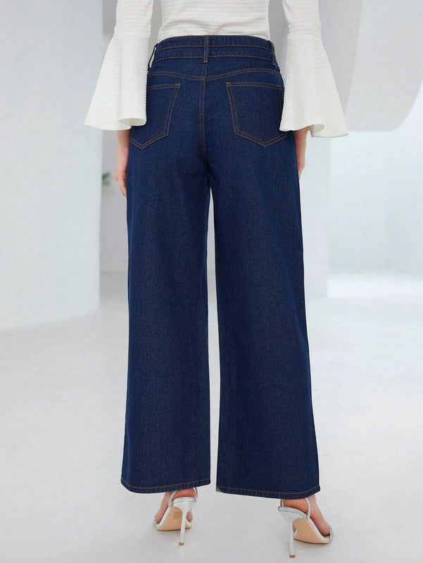 Prive Jeans con diseno de diamante de imitacion de pierna ancha