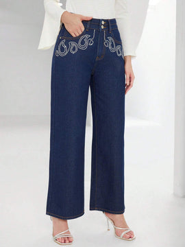 Prive Jeans con diseno de diamante de imitacion de pierna ancha