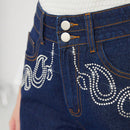 Prive Jeans con diseno de diamante de imitacion de pierna ancha