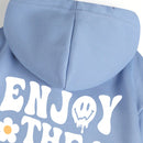 Ezwear sudadera con capucha forrada termica con bolsillo tipo canguro, cordon y estampado de lema y flores: disfrute de las pequenas cosas