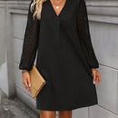 Vestido unicolor escote V de manga farol