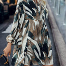 Vestido smock con estampado de cuello con cordon de manga farol