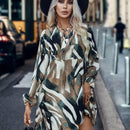 Vestido smock con estampado de cuello con cordon de manga farol