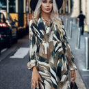 Vestido smock con estampado de cuello con cordon de manga farol
