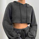 Ezwear capucha crop de hombros caidos con cordon