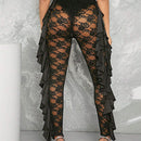 Haute Pantalones Superpuestos De Encaje Lateral Con Volantes