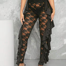 Haute Pantalones Superpuestos De Encaje Lateral Con Volantes