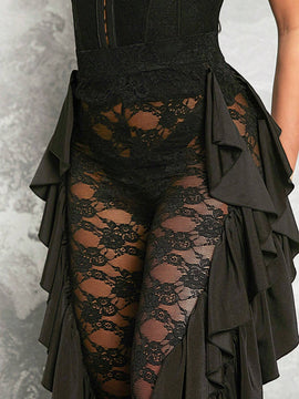 Haute Pantalones Superpuestos De Encaje Lateral Con Volantes