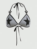 Be Kind and Love Yourself Sujetador con estampado de estrella unido en contraste halter
