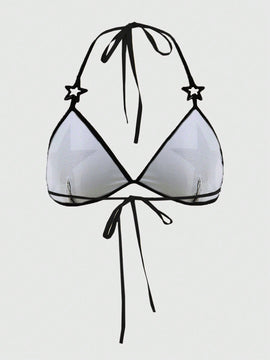 Be Kind and Love Yourself Sujetador con estampado de estrella unido en contraste halter