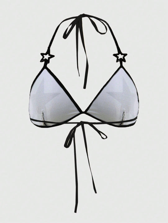 Be Kind and Love Yourself Sujetador con estampado de estrella unido en contraste halter