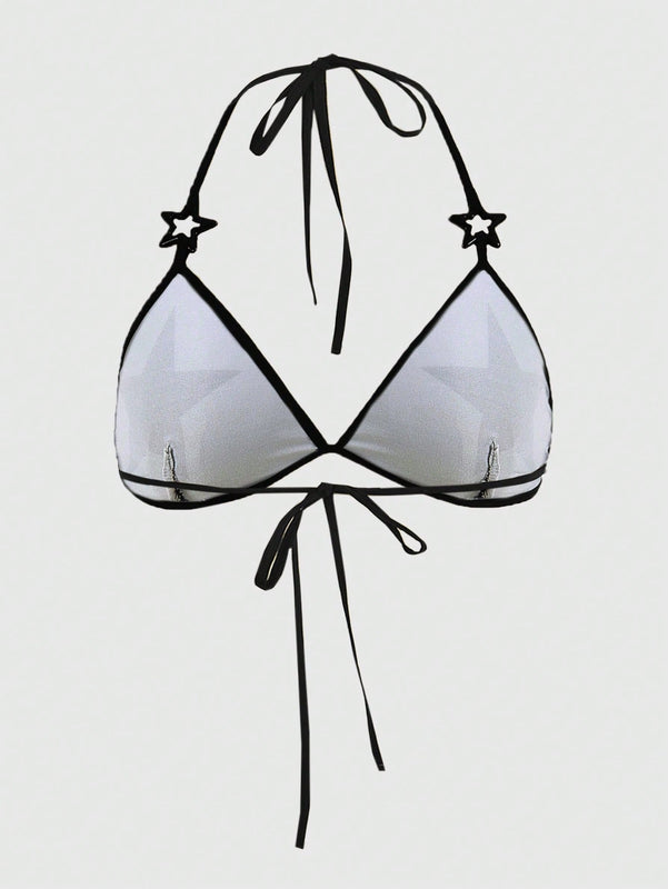 Be Kind and Love Yourself Sujetador con estampado de estrella unido en contraste halter