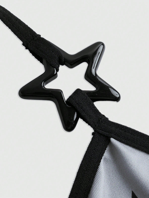 Be Kind and Love Yourself Sujetador con estampado de estrella unido en contraste halter