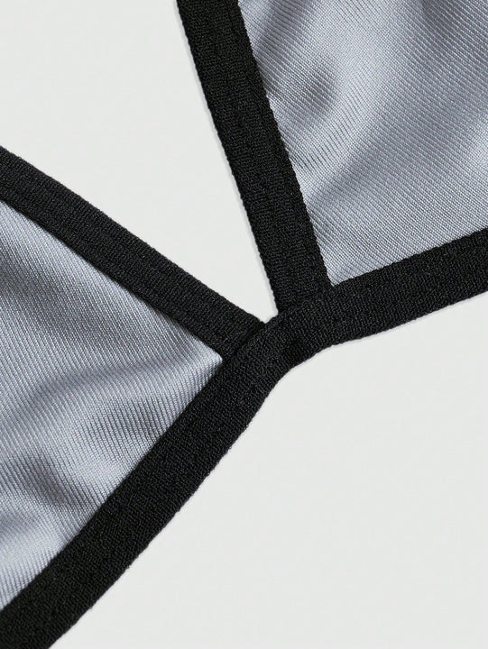 Be Kind and Love Yourself Sujetador con estampado de estrella unido en contraste halter