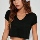 EZwear Camiseta crop de cuello notch