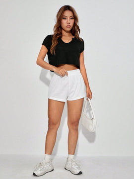 EZwear Camiseta crop de cuello notch