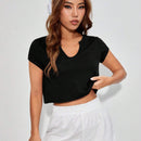 EZwear Camiseta crop de cuello notch