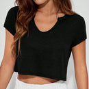 EZwear Camiseta crop de cuello notch