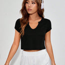 EZwear Camiseta crop de cuello notch