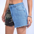 ICON Shorts en mezclilla con estampado de camuflaje bajo crudo