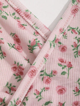 DAZY Top halter crop floral cruzado delantero
