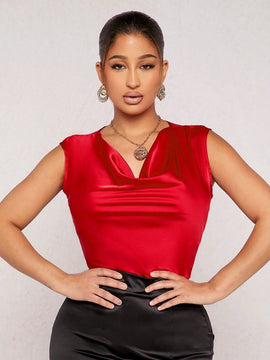 SXY Blusa De Saten Solida Con Cuello Drapeado Atuendo De Cumpleanos Atuendo Para Mujeres Para San Valentin Fiesta De Despedida De Soltera En Primavera Y Verano En El Campo