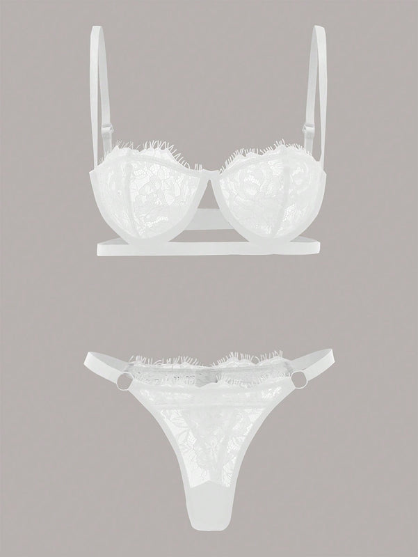 Set de lenceria con tanga neon con encaje floral con aro O con aro
