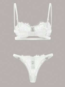 Set de lenceria con tanga neon con encaje floral con aro O con aro