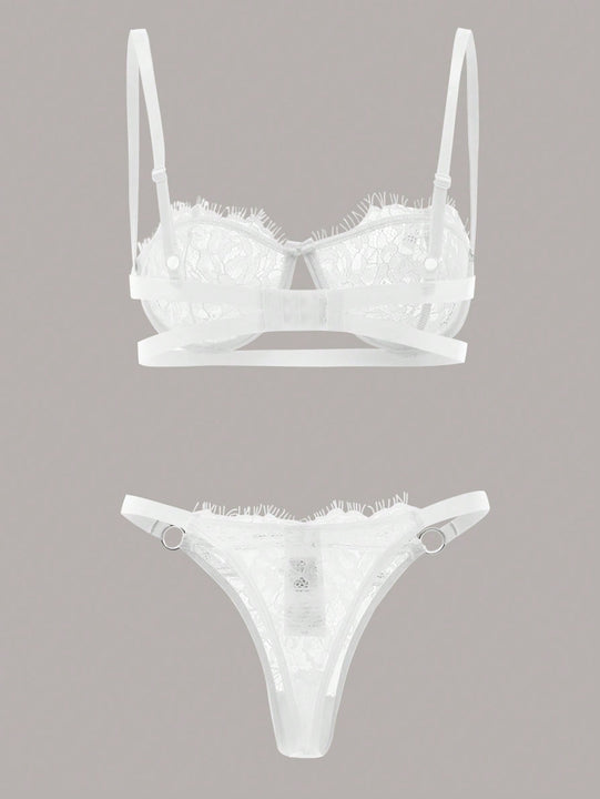 Set de lenceria con tanga neon con encaje floral con aro O con aro