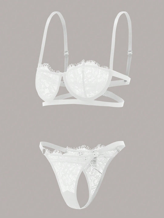 Set de lenceria con tanga neon con encaje floral con aro O con aro