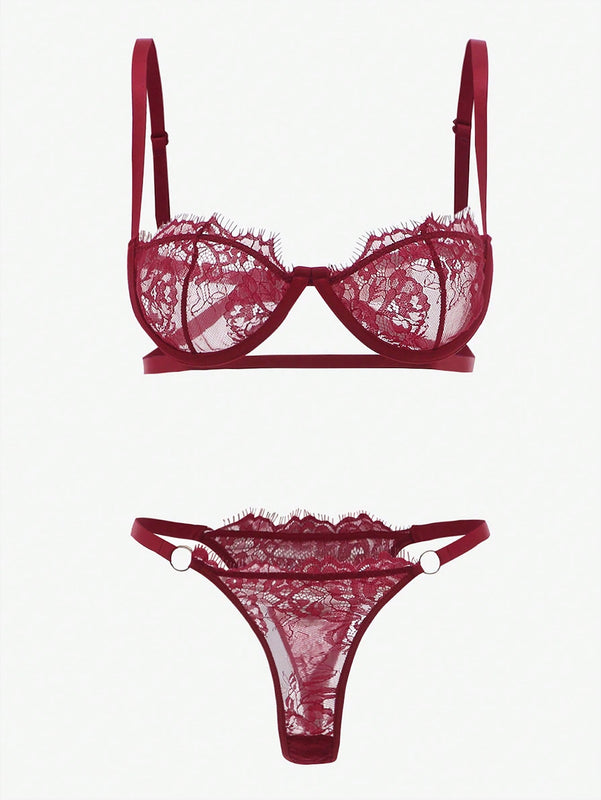 Conjunto De 2 Piezas De Ropa Interior De Encaje Para Mujeres (con Varilla)