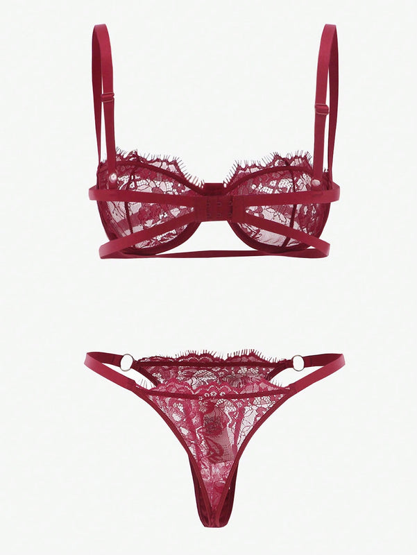Conjunto De 2 Piezas De Ropa Interior De Encaje Para Mujeres (con Varilla)