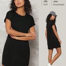 BASICS Vestido camiseta unicolor algodon manga enrollada