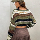 EZwear Jersey crop con patron de rayas de hombros caidos