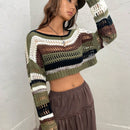 EZwear Jersey crop con patron de rayas de hombros caidos