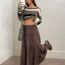 EZwear Jersey crop con patron de rayas de hombros caidos
