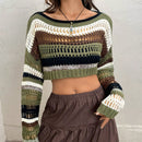 EZwear Jersey crop con patron de rayas de hombros caidos