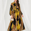 Modely Vestido con cinturon con estampado floral de leopardo de manga farol
