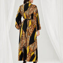 Modely Vestido con cinturon con estampado floral de leopardo de manga farol
