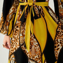 Modely Vestido con cinturon con estampado floral de leopardo de manga farol