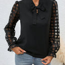 Clasi Blusa de malla en contraste de manga amplia de cuello con cordon