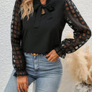 Clasi Blusa de malla en contraste de manga amplia de cuello con cordon