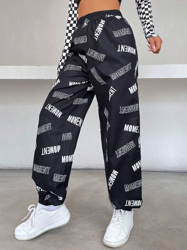 EZwear Pantalones con estampado de letra bajo elastico