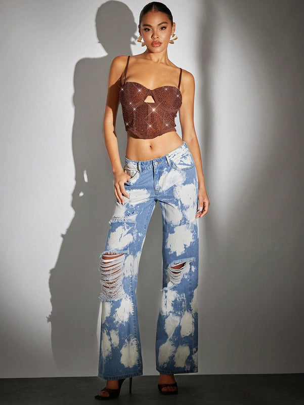 BAE Jeans desgarro de pierna ancha de tie dye
