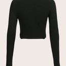 EZwear Camiseta de manga larga de cuello redondo y corte cenido a la moda, de longitud corta, casual y sencilla, adecuada para el verano.