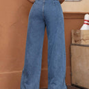 EZwear Jeans de talle alto de color combinado de pierna ancha